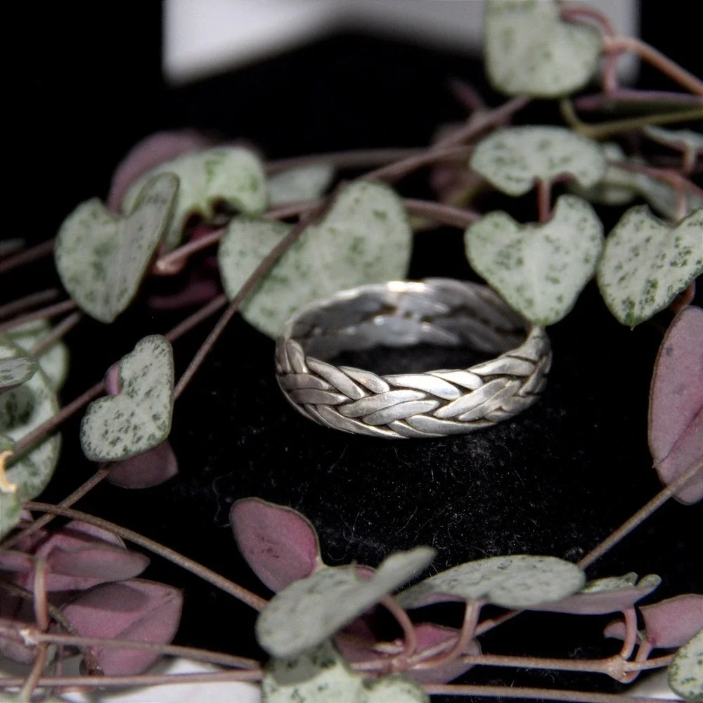 Sterling Silver 925 Braided Woven Band Ring Size‎ 13 Polished Wheat Design